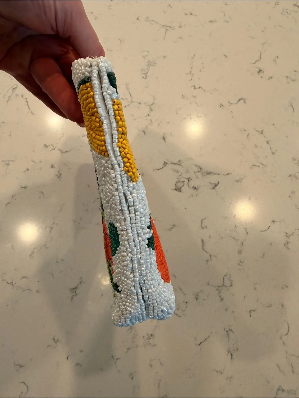 Viral Beaded Citrus Floral Handheld Clutch - White with Orange & Yellow